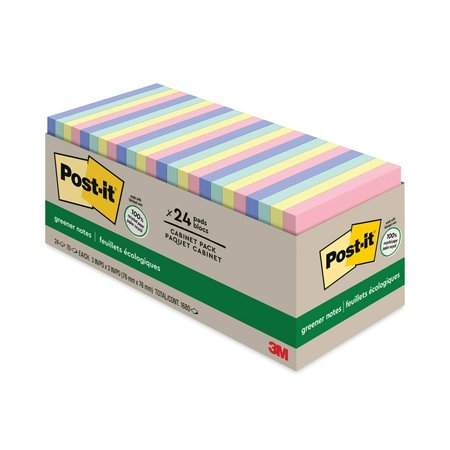 POST-IT Note, Pad, Recycled, 3"X3", Ast, PK24 654R-24CP-AP